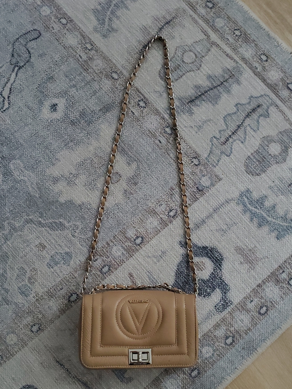 Valentino By Mario Valentino Alice Signature Camel Silver Leather Shoulder Bag
